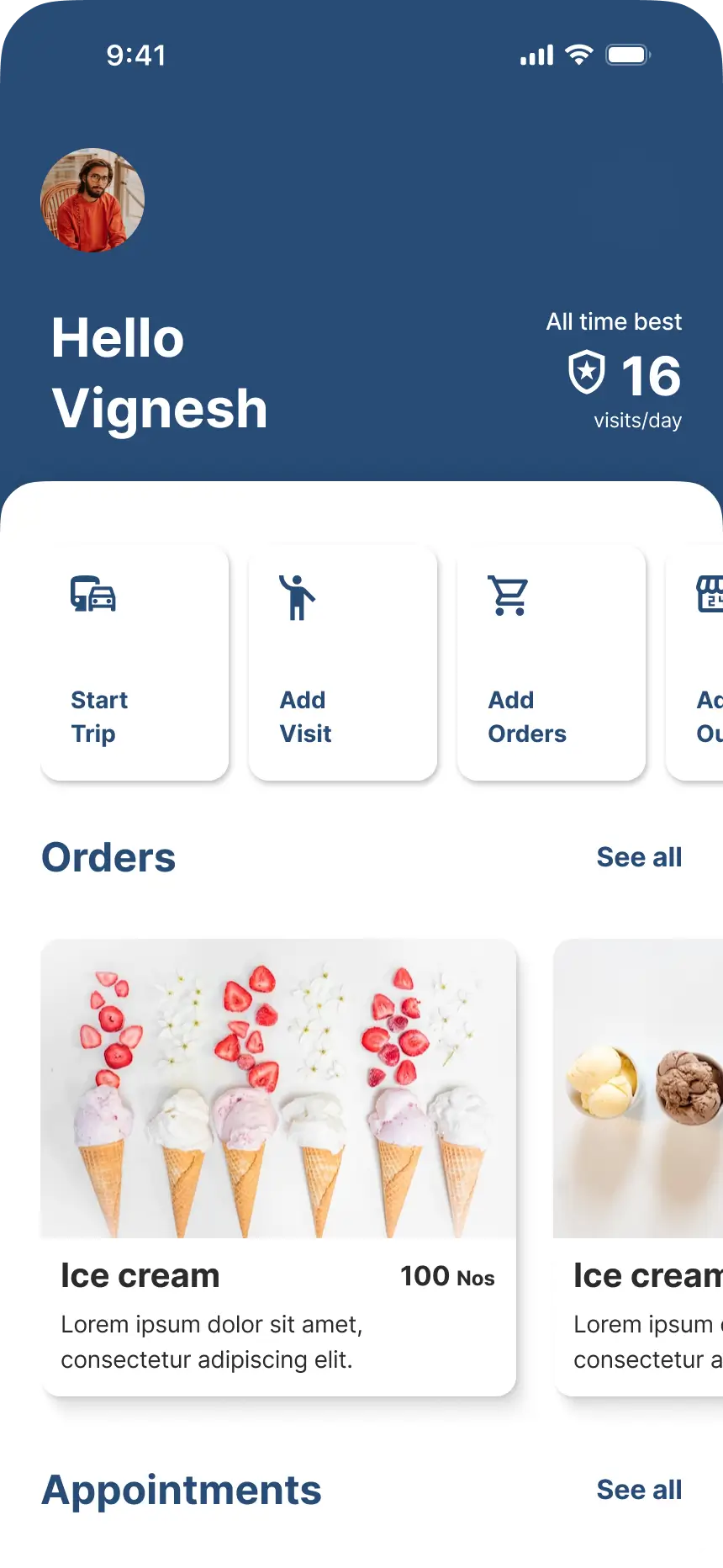 Homescreen of a Performance and order tracking app that i built