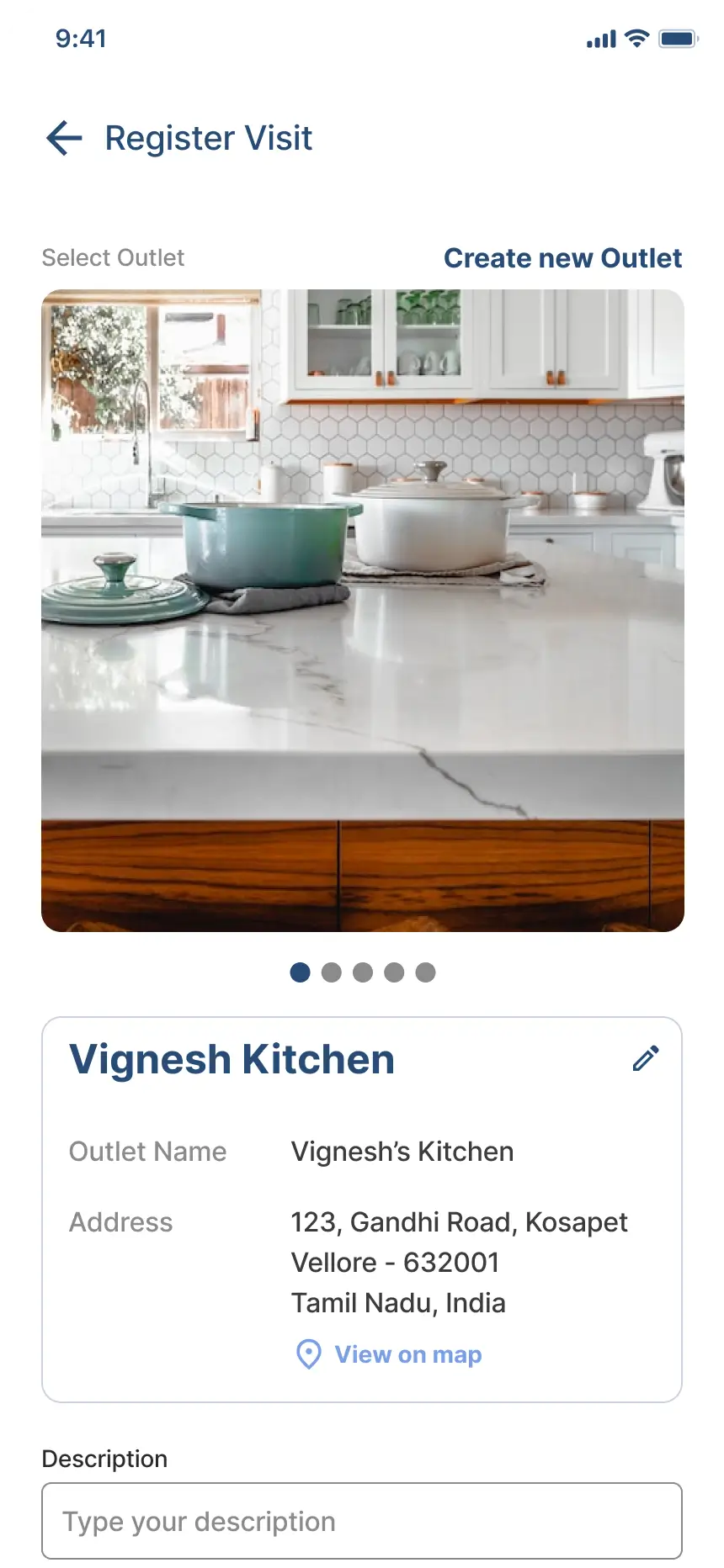 IPerform register visit screen showing purpose selection and respondent form
